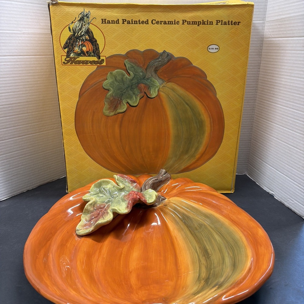 KIRKLAND'S HARVEST PUMPKIN PLATTER Ceramic 15" x 15" Serving Dish MICROWAVE SAFE